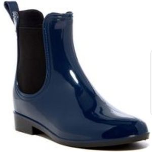 NEW Nicole Miller navy wedge rain boot